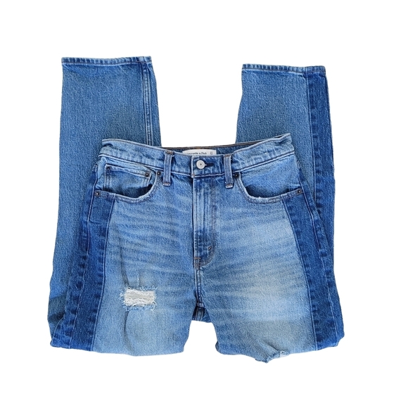 Abercrombie the mom high rise  jeans contrasting sides light wash size 27 4R - Picture 13 of 14
